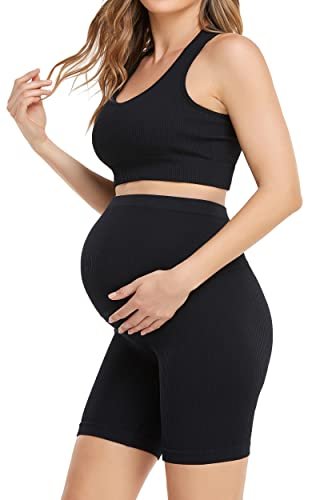 Women's Maternity 2 Piece Outfit Set - Bra & Shorts for Pregnancy - Yoga workout Lounge Wear Sets
