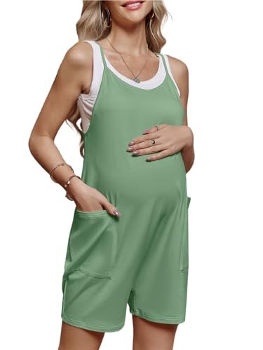 Women's Maternity Overalls Shorts Pregnancy Casual Sleeveless Jumpsuits Romper with Pocket