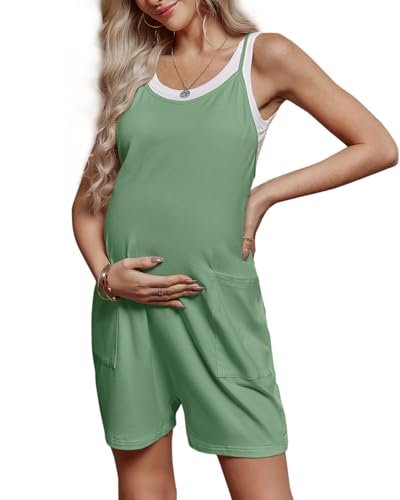 Women's Maternity Overalls Shorts Pregnancy Casual Sleeveless Jumpsuits Romper with Pocket