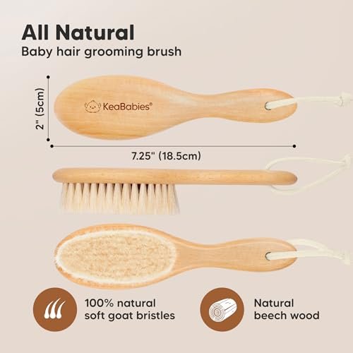 Wooden Baby Hair Brush - Cradle Cap Baby Brush with Soft Goat Bristles, Perfect Gentle Scalp Newborn Comb for Infant, Girls, Boys, Bath Essentials (Walnut, Oval)