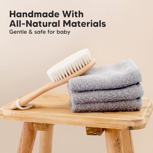 Wooden Baby Hair Brush - Cradle Cap Baby Brush with Soft Goat Bristles, Perfect Gentle Scalp Newborn Comb for Infant, Girls, Boys, Bath Essentials (Walnut, Oval)