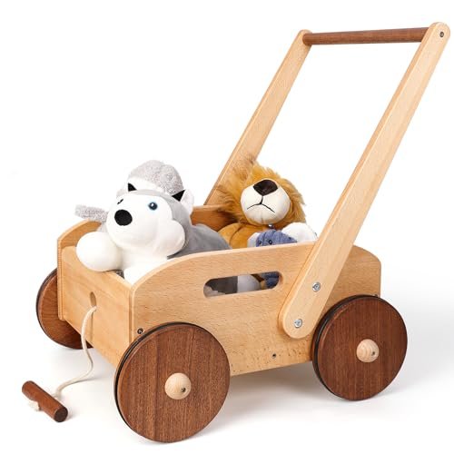 Wooden Baby Walker, Adjustable Speed Baby Push Walker, Montessori Push Toys for Babies Learning to Walk, Educational Walking Toys Gift for Toddler Boys Girls 1 2 3 Years Old
