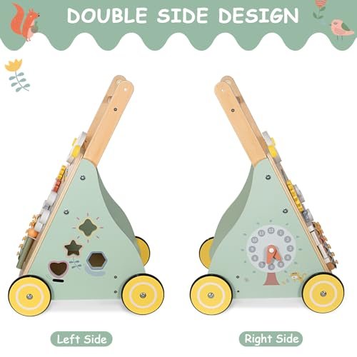 Wooden Baby Walker, Multiple Learning Activities Center Develops Motor Skills for Infant to Toddler, Push and Pull Walkers with Wheel for Boys Girls