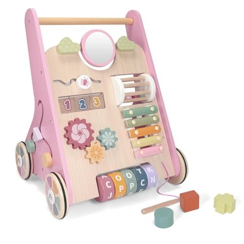 Wooden Baby Walker Wheels,Baby Push Walker for Babies 12 Months+ Montessori,Toddler Walker Push Toy Wooden Activity Walker for Boy,Walking Toys12 Months+ Learning to Walk