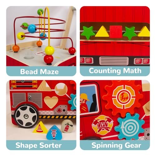 Wooden Baby Walker with Bead Maze for 1 Year Old and up, Wood Push Toy for 12 Month, Toddle Cart with Blocks