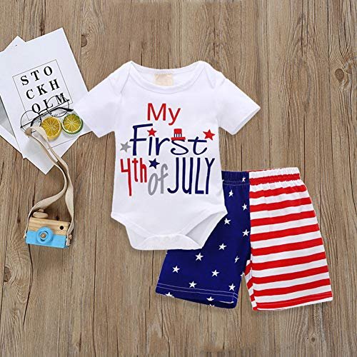 XFGLCK Newborn Infant Baby Boy 4th of July Shorts Set Short Sleeve Bodysuit + Stars Stripe Short American Flag Summer Outfits