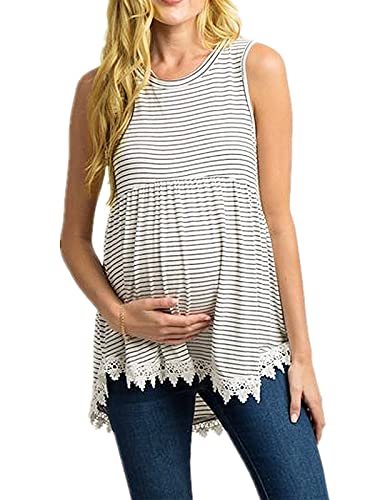Xpenyo Womens Maternity Tank Top Sleeveless Lace Crochet Trim Peplum Cami Shirts