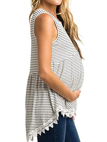 Xpenyo Womens Maternity Tank Top Sleeveless Lace Crochet Trim Peplum Cami Shirts