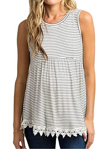 Xpenyo Womens Maternity Tank Top Sleeveless Lace Crochet Trim Peplum Cami Shirts