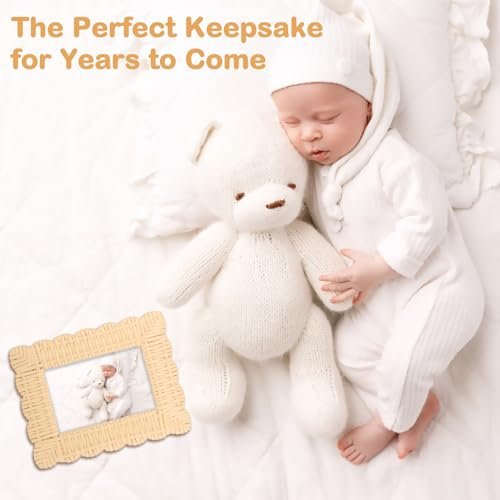 Yakucho Baby Picture Frame, Woven Rattan Picture Frame Newborn Gifts, Handmade Scalloped Acrylic Picture Frame, Baby Shower Gifts, Newborn Rattan Decor Photo Frame, Baby Baptism, Gender Reveal（4 X 6）