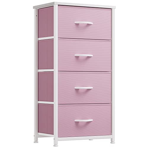 YITAHOME Storage Drawer with 4 Drawers - Fabric Dressers for Teen, Dresser for Bedroom, Living Room, Closets - Sturdy Steel Frame, Wooden Top & Easy Pull Fabric Bins, Pink
