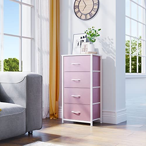 YITAHOME Storage Drawer with 4 Drawers - Fabric Dressers for Teen, Dresser for Bedroom, Living Room, Closets - Sturdy Steel Frame, Wooden Top & Easy Pull Fabric Bins, Pink