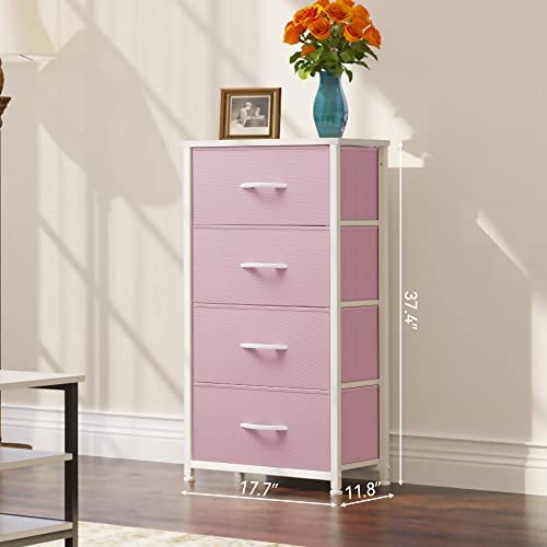 YITAHOME Storage Drawer with 4 Drawers - Fabric Dressers for Teen, Dresser for Bedroom, Living Room, Closets - Sturdy Steel Frame, Wooden Top & Easy Pull Fabric Bins, Pink