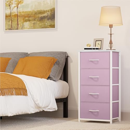 YITAHOME Storage Drawer with 4 Drawers - Fabric Dressers for Teen, Dresser for Bedroom, Living Room, Closets - Sturdy Steel Frame, Wooden Top & Easy Pull Fabric Bins, Pink