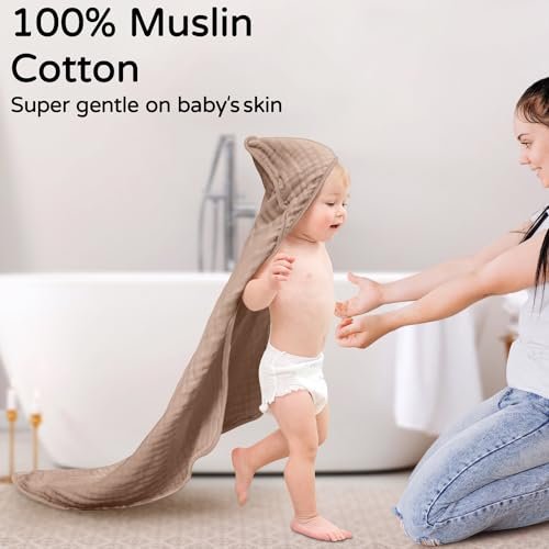 Yoofoss Hooded Baby Towels for Newborn 2 Pack 100% Muslin Organic Cotton Baby Bath Towel with Hood for Babies, Infant, Toddler and Kids, Large 32x32Inch, Soft and Absorbent Newborn Essential