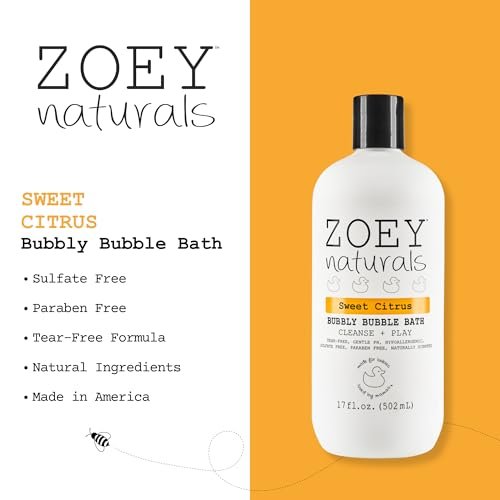 Zoey Naturals - Sweet Citrus Bubble Bath for Kids & Babies - Organic Tear-Free, Non-Toxic Toddler Soap with Moisturizing Aloe & Avocado Oil - Long Lasting Bubbles - Made in USA, 17 oz