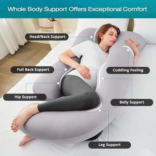 ZZZhen Pregnancy Pillow for Sleeping, G Shaped Maternity Pillow - 56 Inch with Grey Microfiber Removable Cover, Multi- Use and Support Back, HIPS, Legs, Belly for Pregnant Women Sleeping