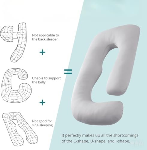 ZZZhen Pregnancy Pillow for Sleeping, G Shaped Maternity Pillow - 56 Inch with Grey Microfiber Removable Cover, Multi- Use and Support Back, HIPS, Legs, Belly for Pregnant Women Sleeping